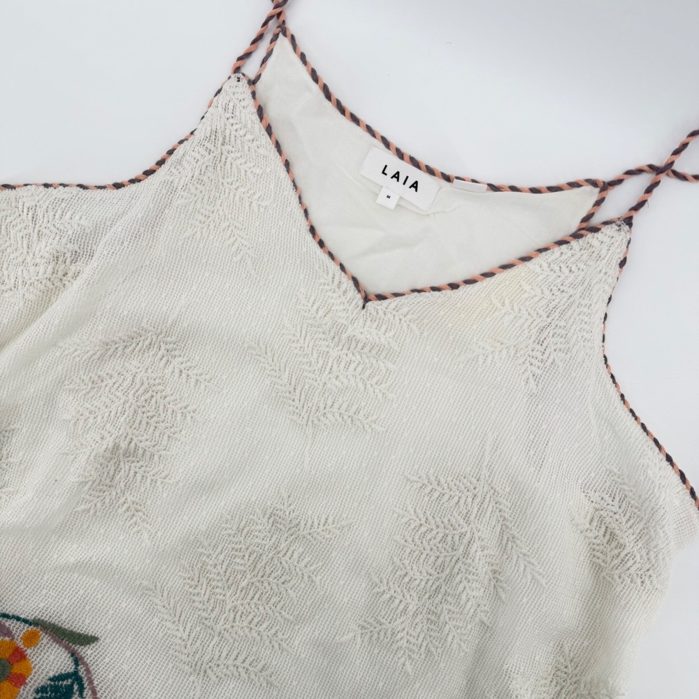 LAIA Cami Top Women Medium White Embroidered‎ Boho Floral Cotton Tank